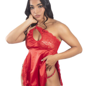 BABYDOLL + TANGA SATIN Y ENCAJE ALEXANDRA