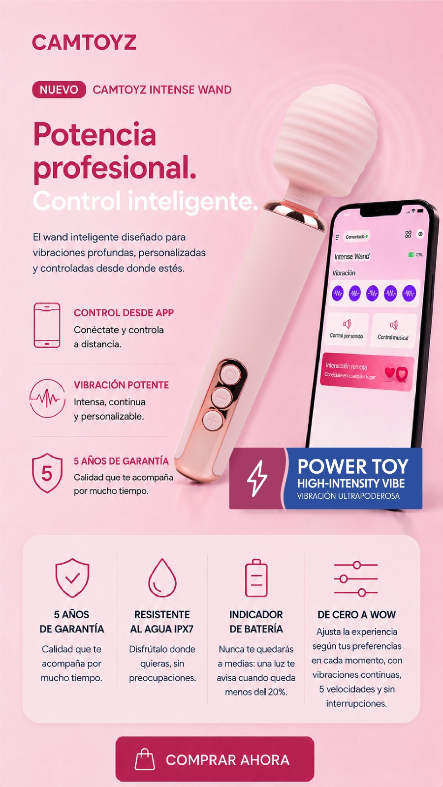 INTENSE VIBRADOR WAND CON APP CAMTOYZ - Imagen 2